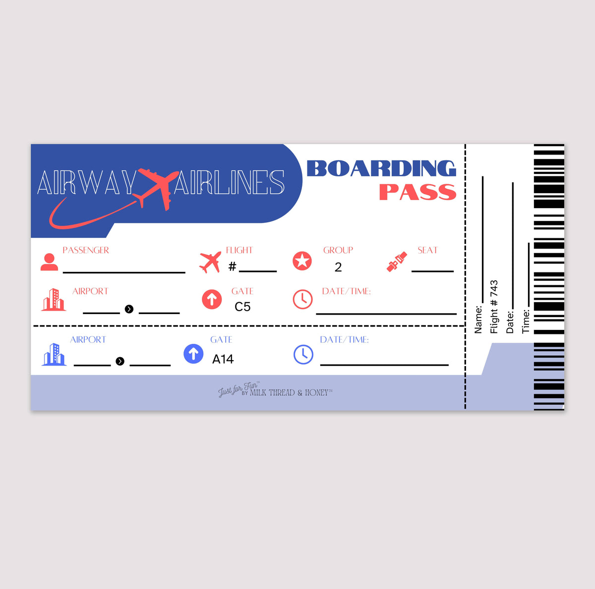 Pretend Play Boarding Pass Notepad
