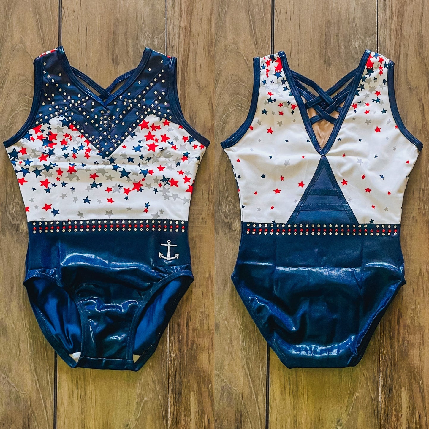 Old Glory Red white blue Stars Bling Leotard