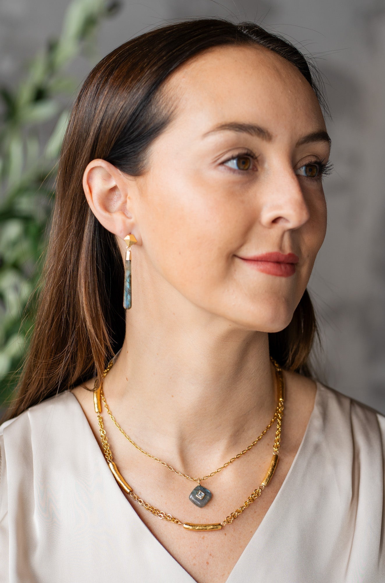 Labradorite Long Drop Earrings