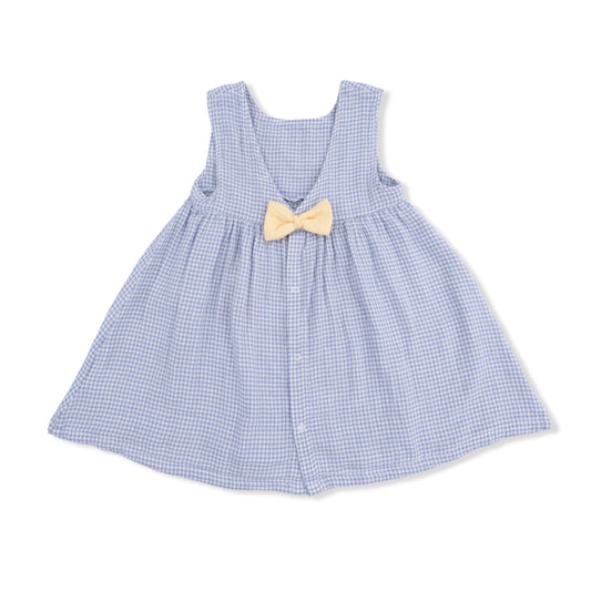 Micro Gingham Blue Blizzard - Dress with Bow and Bloomer