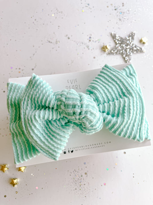 Teal Ribbed Baby Bow Turban