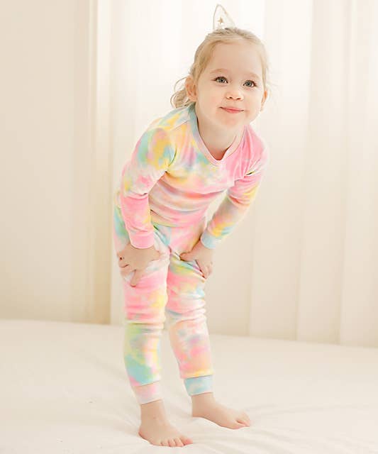 Tie Dye Rainbow Neon Pink Long Sleeve PJs