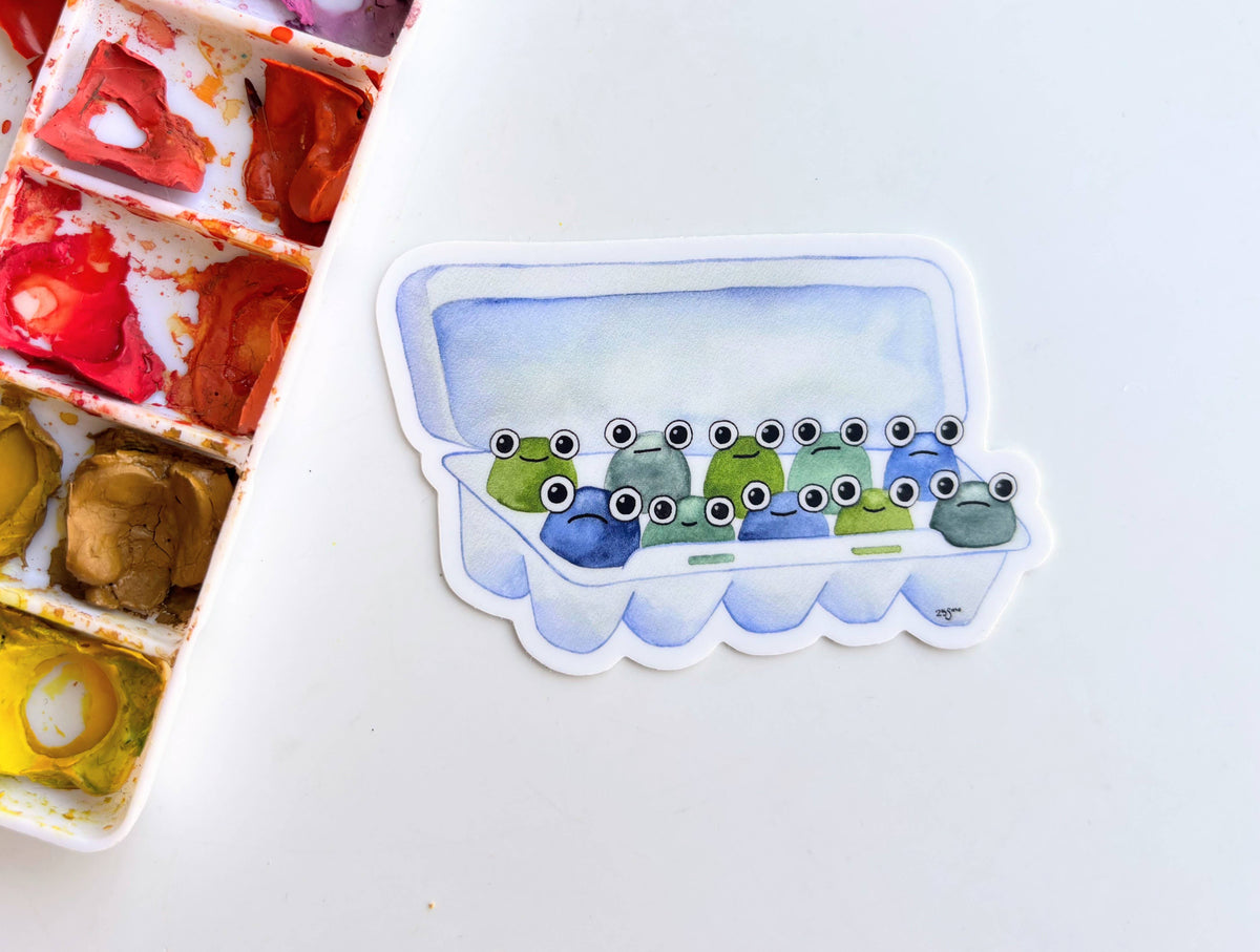 Frogs in an Egg Carton Funny Sticker