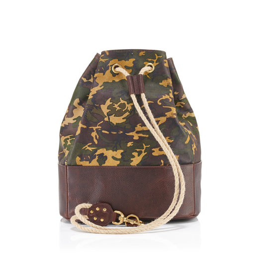 Wanderlust Leather Cinch Duffle Bag - Tan Camo
