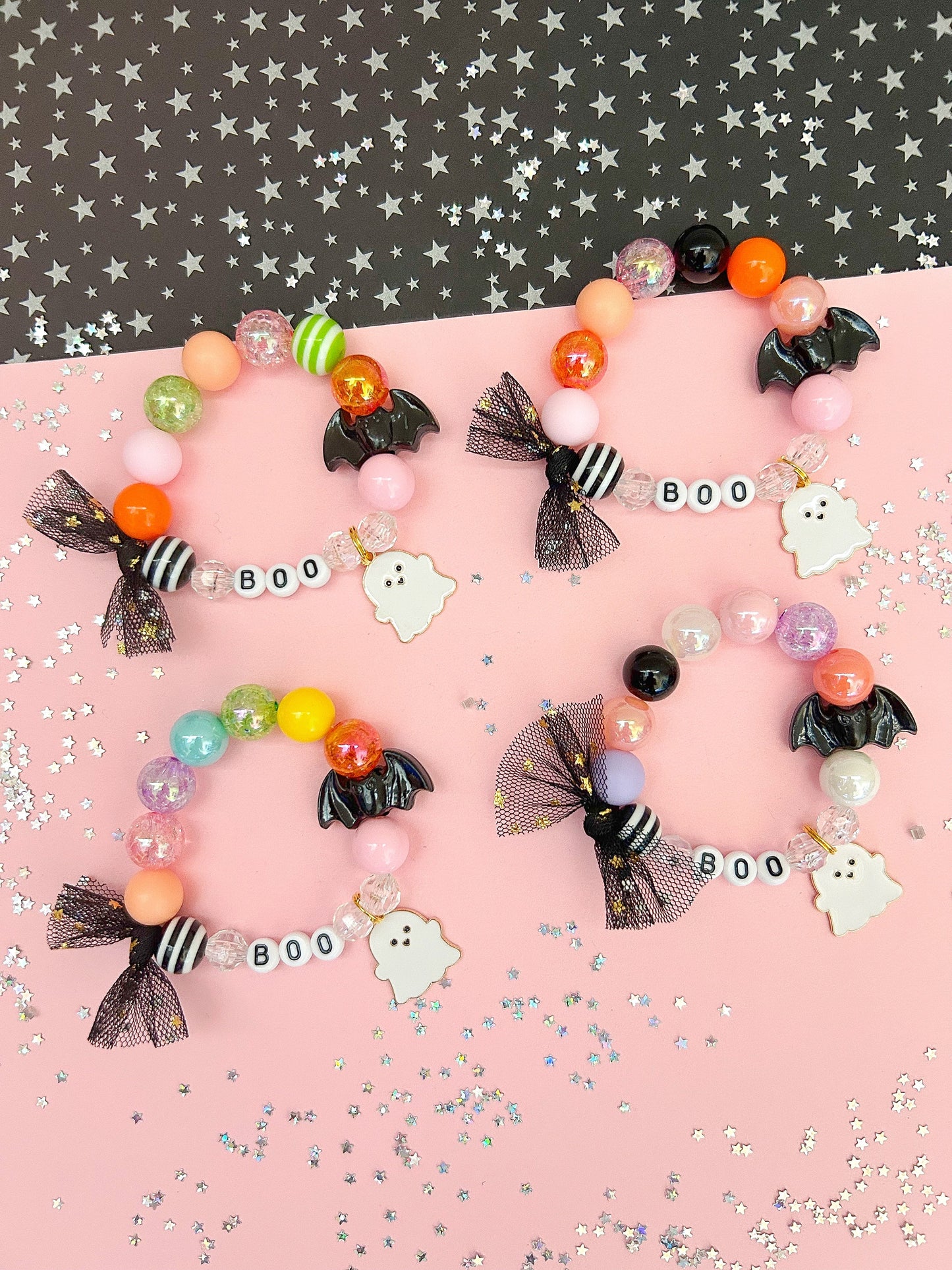Halloween Ghost Bat Kids Charm Bracelet, Personalized, Custom Name MORE COLOR CHOICES