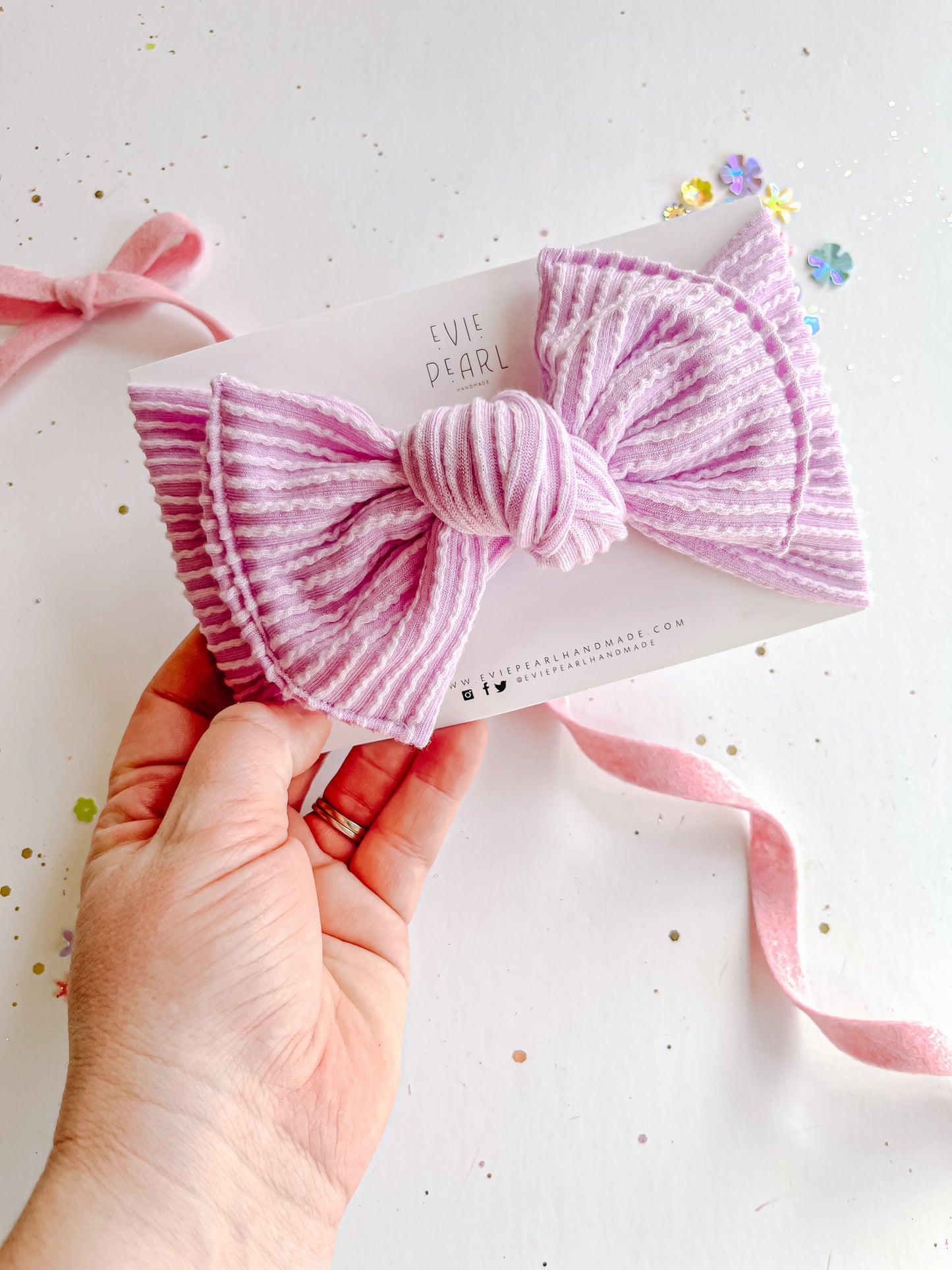 Lilac Ribbed Baby Bow