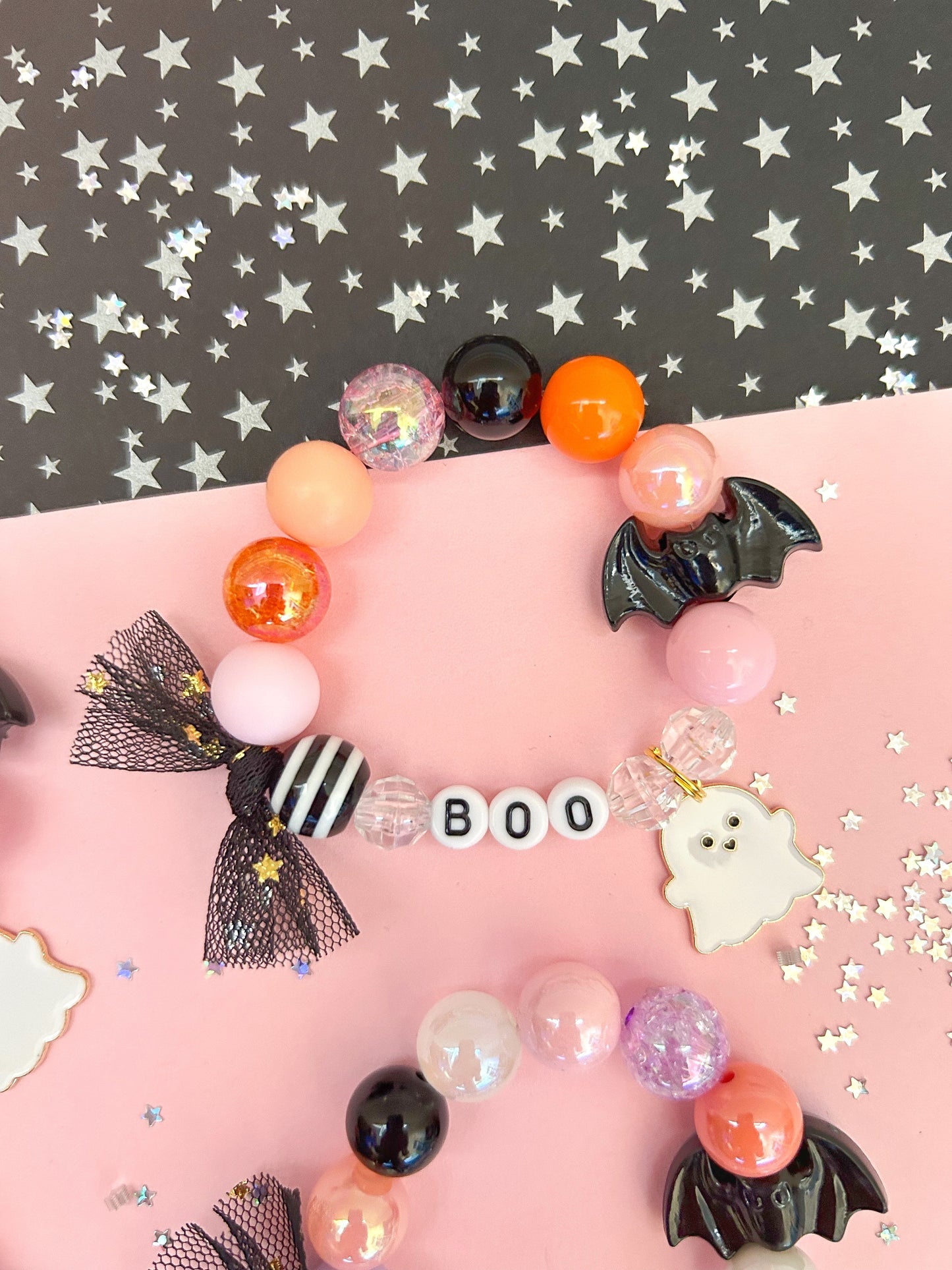 Halloween Ghost Bat Kids Charm Bracelet, Personalized, Custom Name MORE COLOR CHOICES