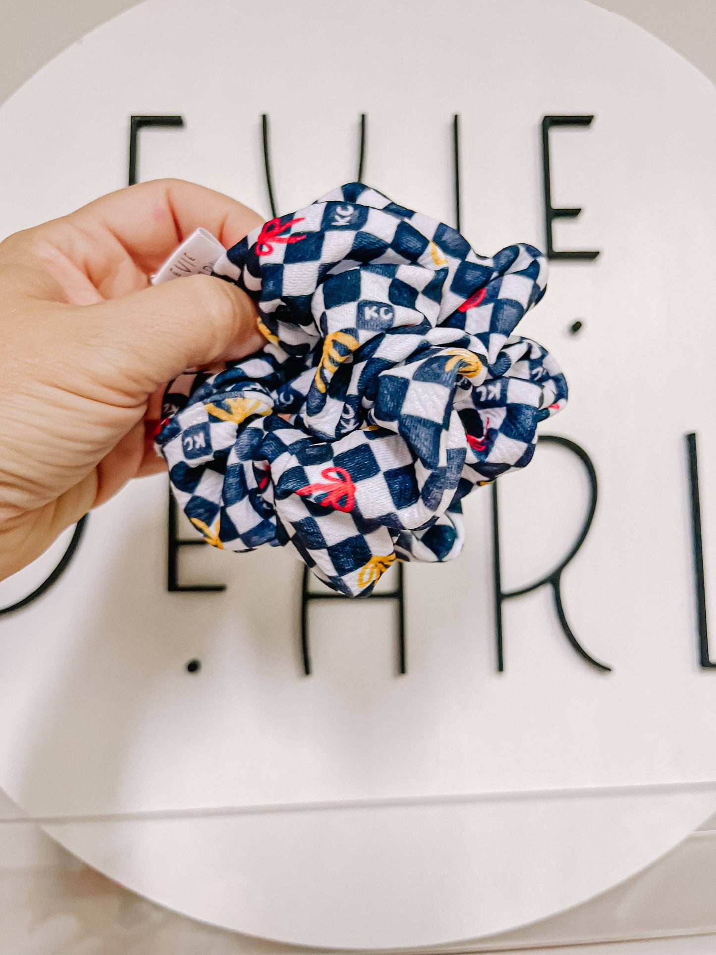 Black KC Bows Checkered Oversized Scrunchy R2S