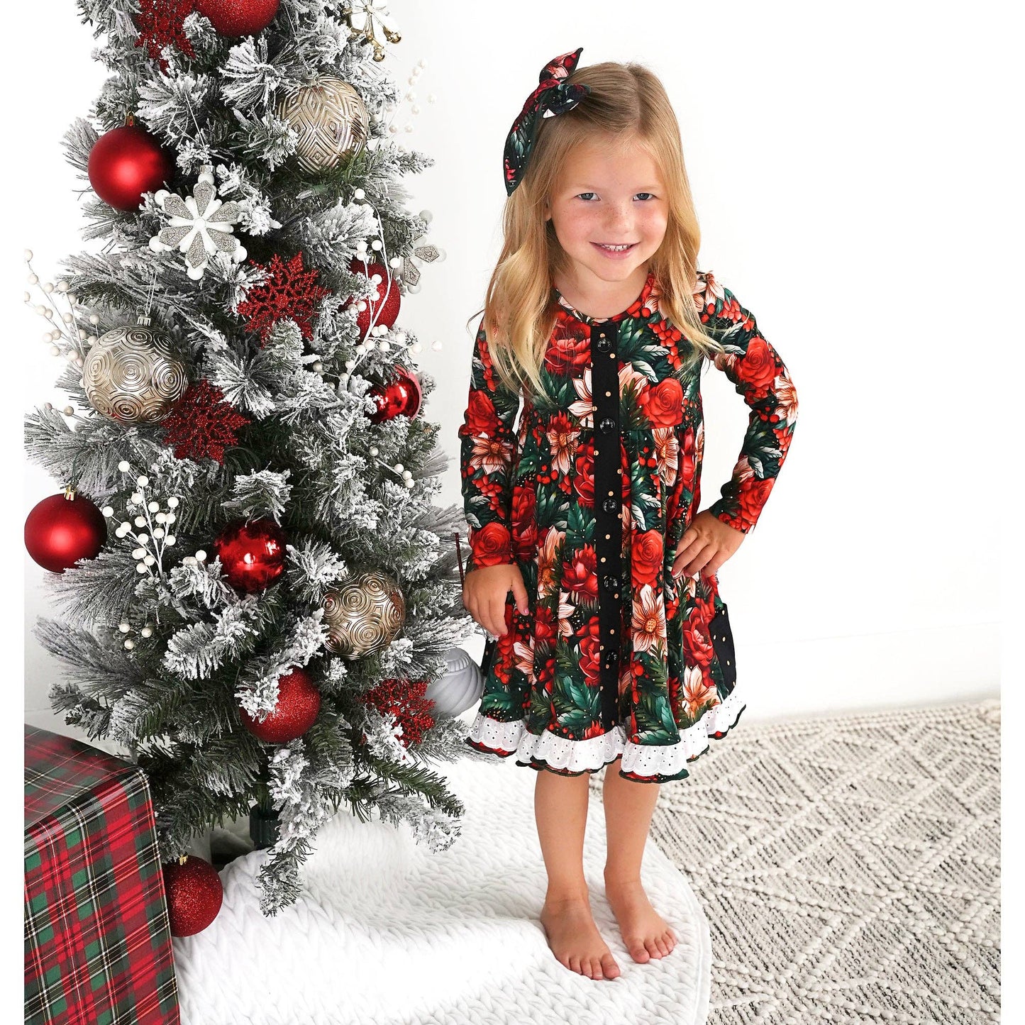 Floral Button Dress w/Lace