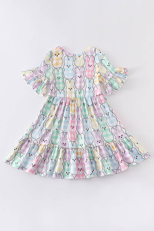 Easter Plaid Rabbit Ruffle Dress