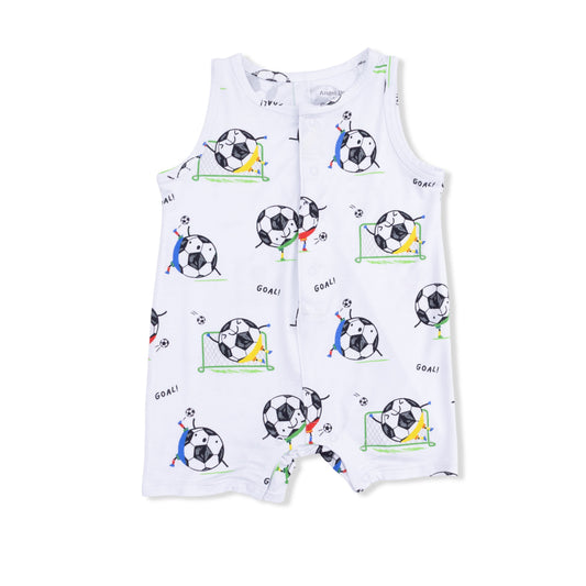 Soccer Balls Playing Soccer Blue - Sleeveless Shortie Romper