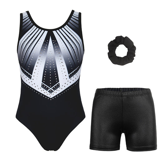 Advanced-grey Diamond Gymnastics Leotard with Shorts Set