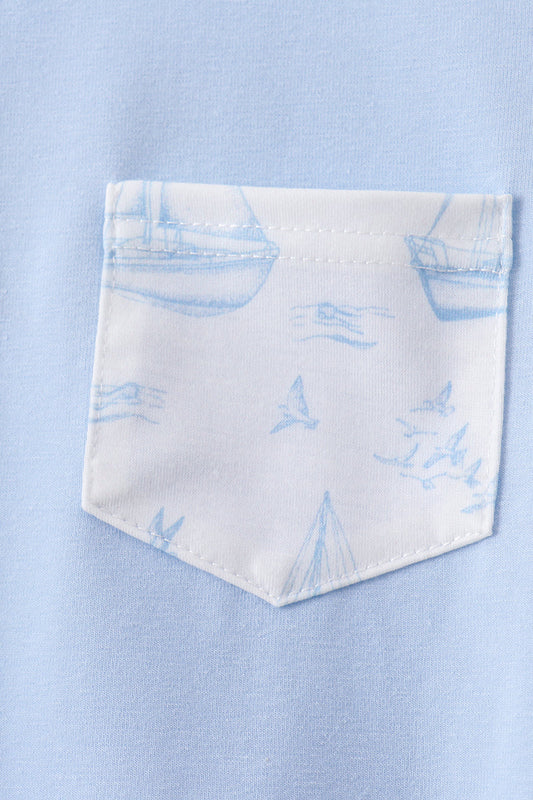 Blue Sailboat Shorts Set