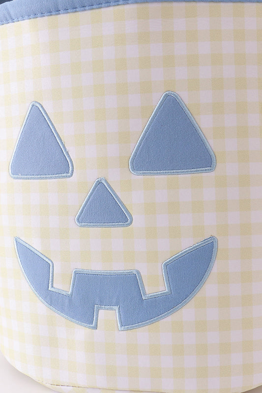 Yellow Blue Pumpkin Applique Gingham Basket