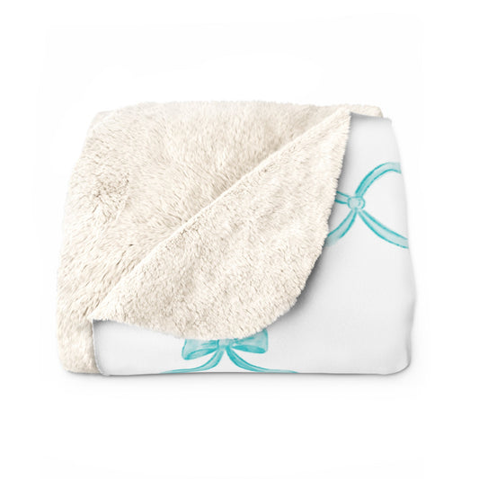 Three Bees Trellis Bow Cozy Sherpa Fleece Blanket - Aqua
