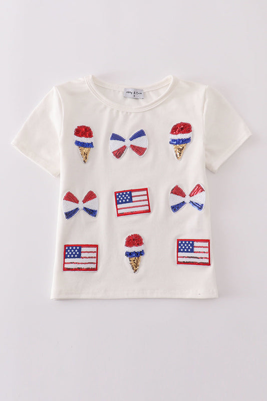 Flag bow ice-cream sequin adult top