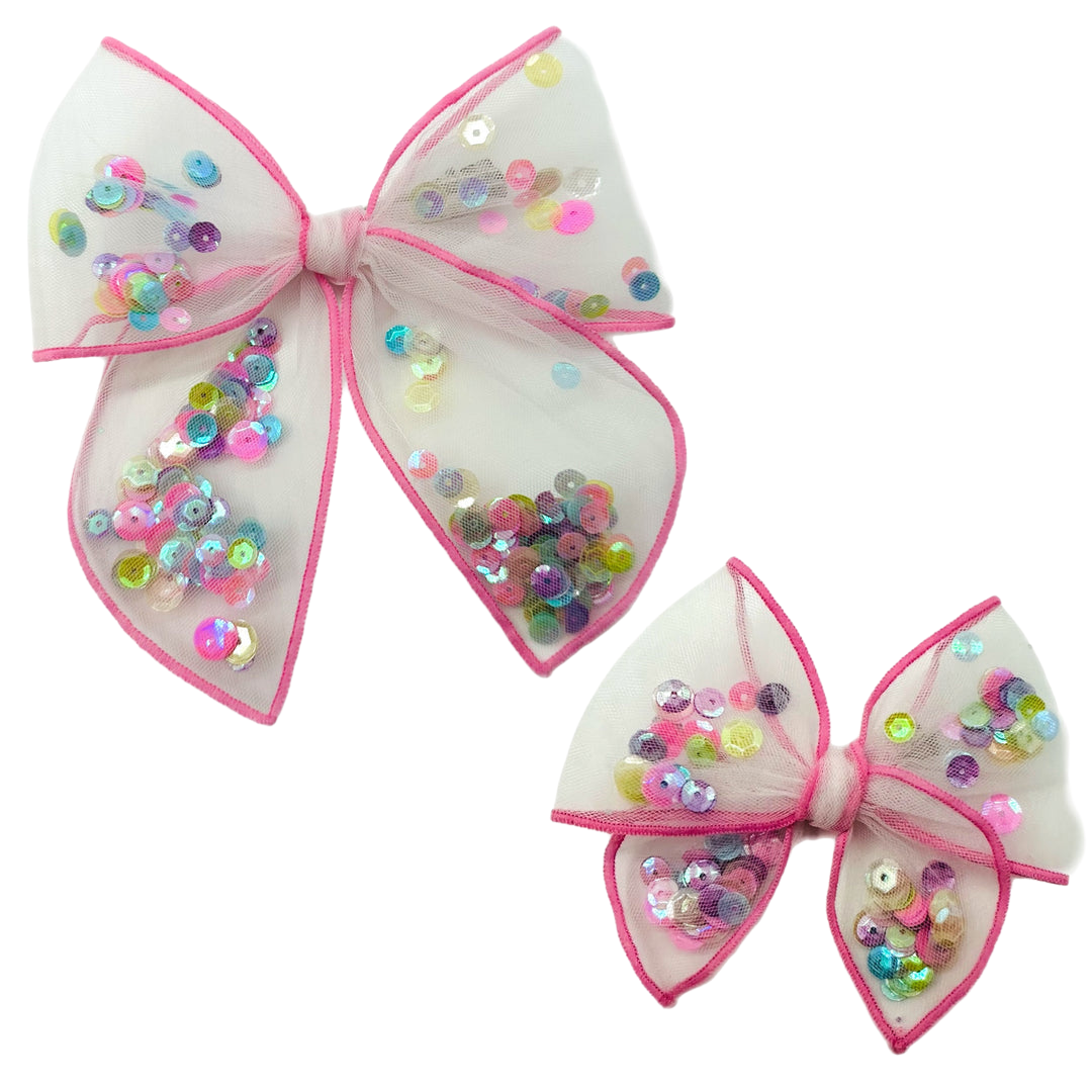 Ava Hair Bow | Hand-Tied Bow | Neon Sequin