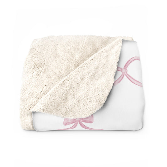 Three Bees Trellis Bow Cozy Sherpa Fleece Blanket - Pink