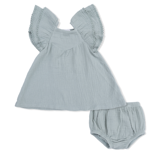 Solid Muslin Jadeite - V-Neck Dress and Bloomer