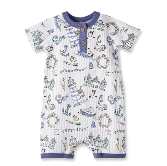 Seashore Baby Boy Romper – Bamboo Shortall One-Piece