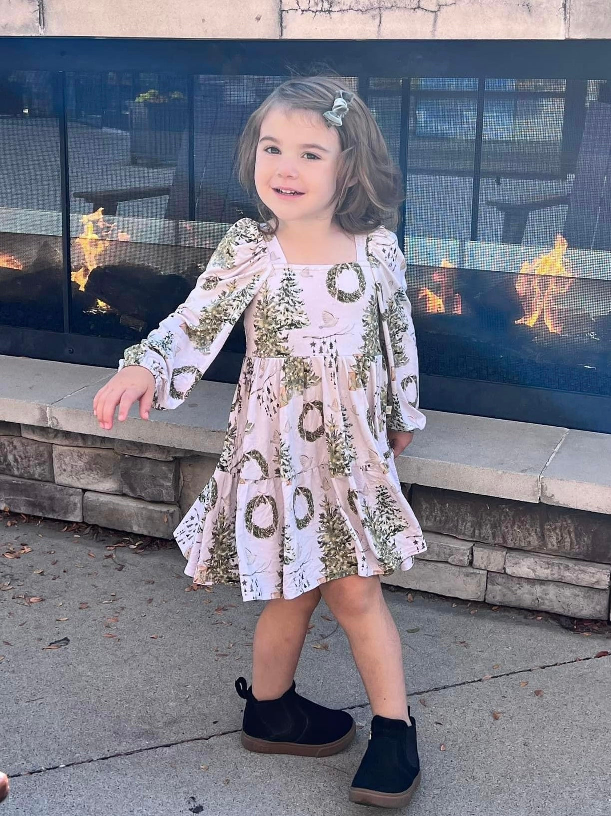 Soft Snow Puff Sleeve Twirl Dress