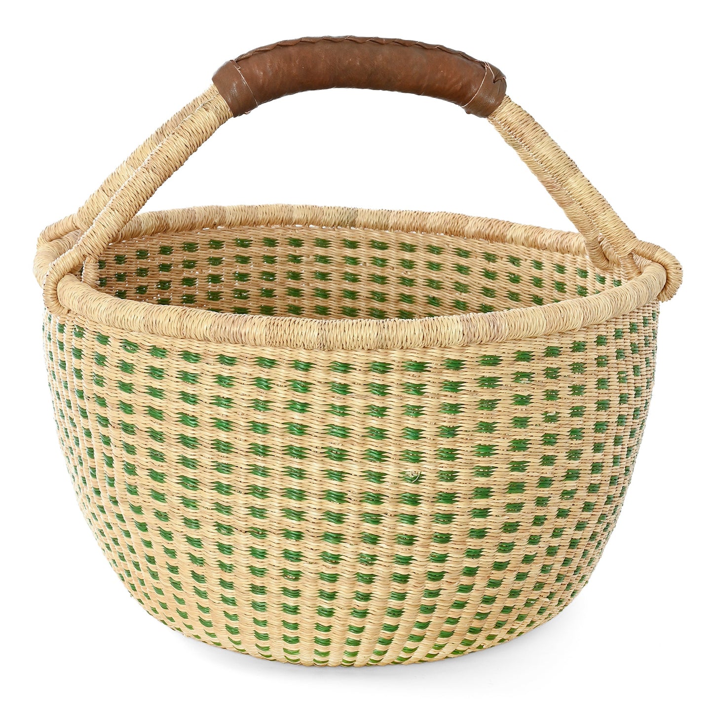 Forest Green and Natural Checked Bolga Basket