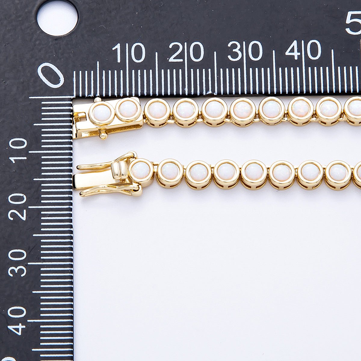 16K Gold Filled 5mm White Opal Round Bezel Tennis Chain 17 Inch Necklace | WA-04211