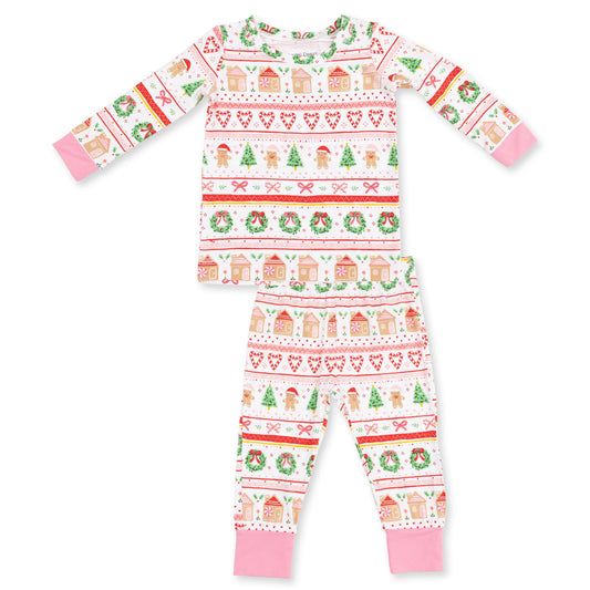 Gingerbread Fair Isle Pink - Bamboo - Long Sleeve Loungewear Set