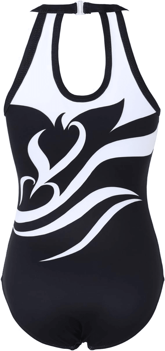 Black and White Sparkling Leaf Gymnastics Leotard Set
