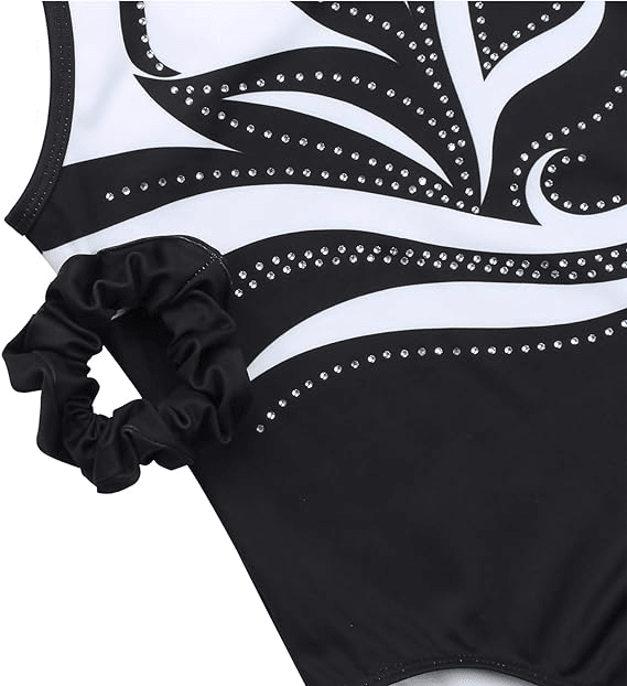 Black and White Sparkling Leaf Gymnastics Leotard Set