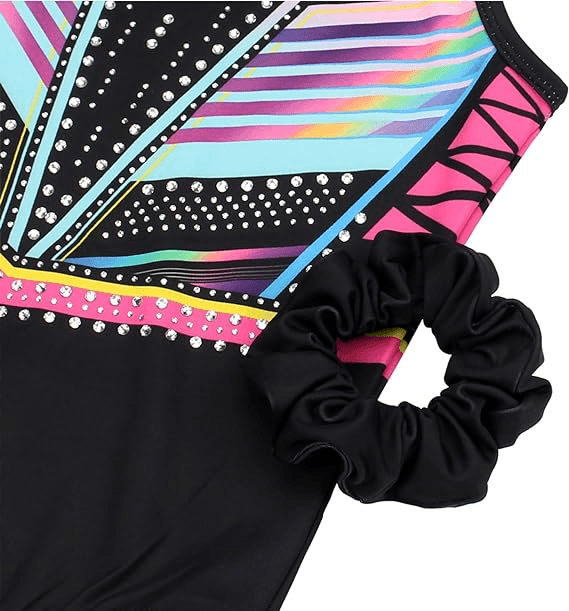 Colorful Geometric Pattern Leotard with Rhinestones Set