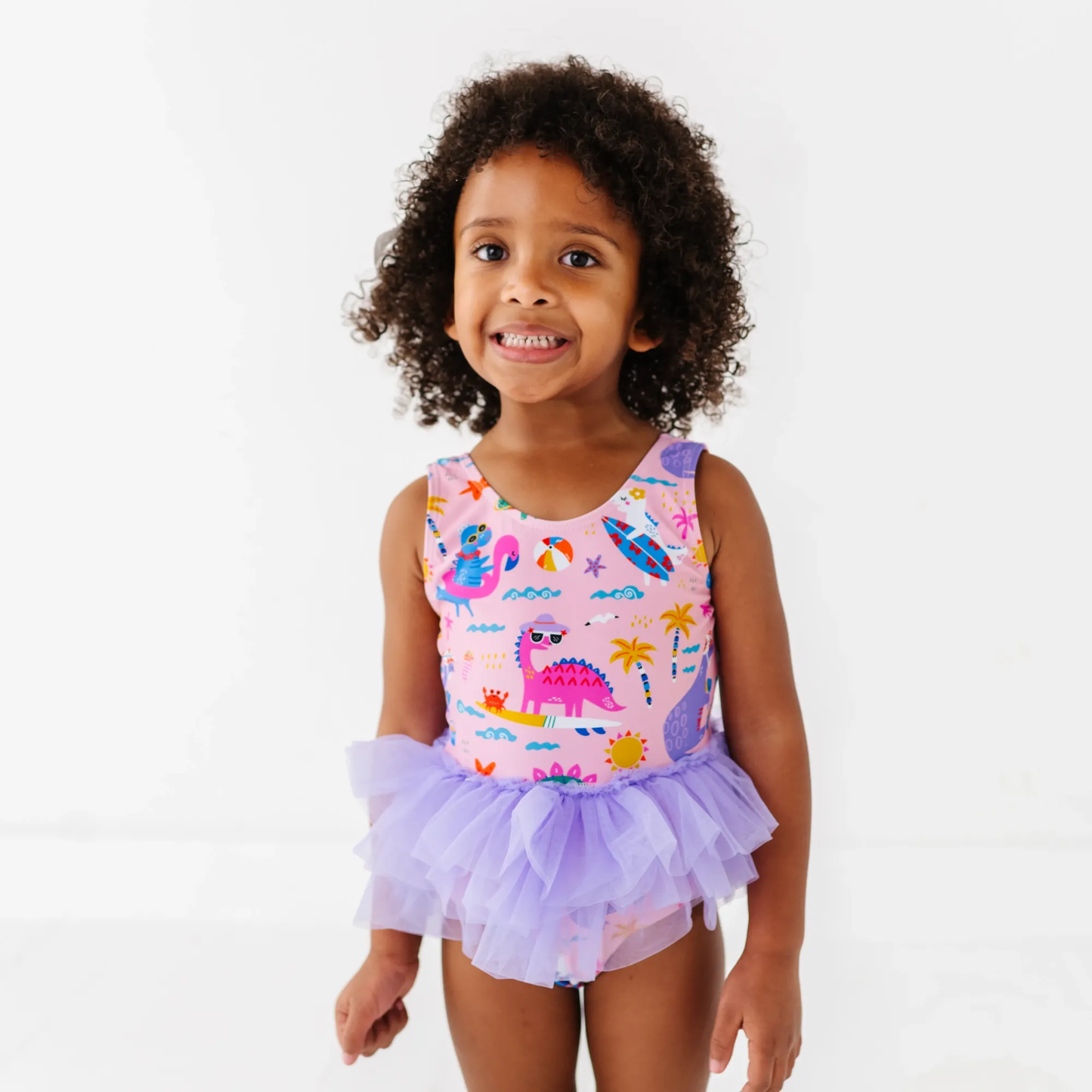 Pink Dino Girls Swimsuit With Tutu