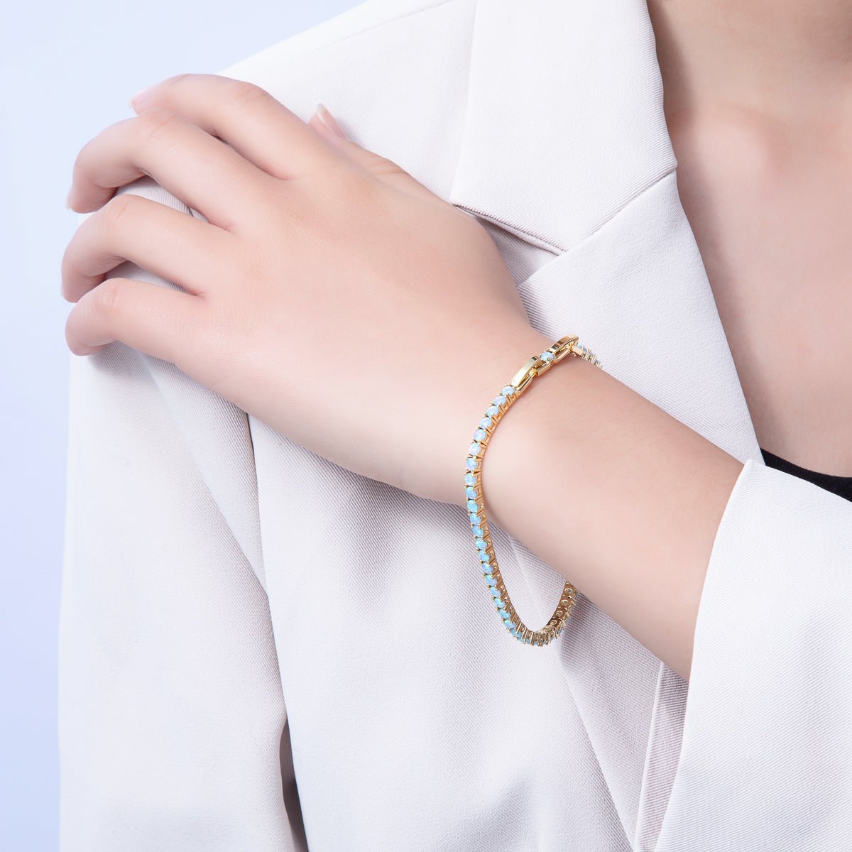18K Gold Filled 4.5mm Blue Opalite Tennis Chain Adjustable Bracelet | WA-3966
