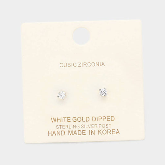 Gold Dipped 3mm Cubic Zirconia Square/Round Stud Earrings