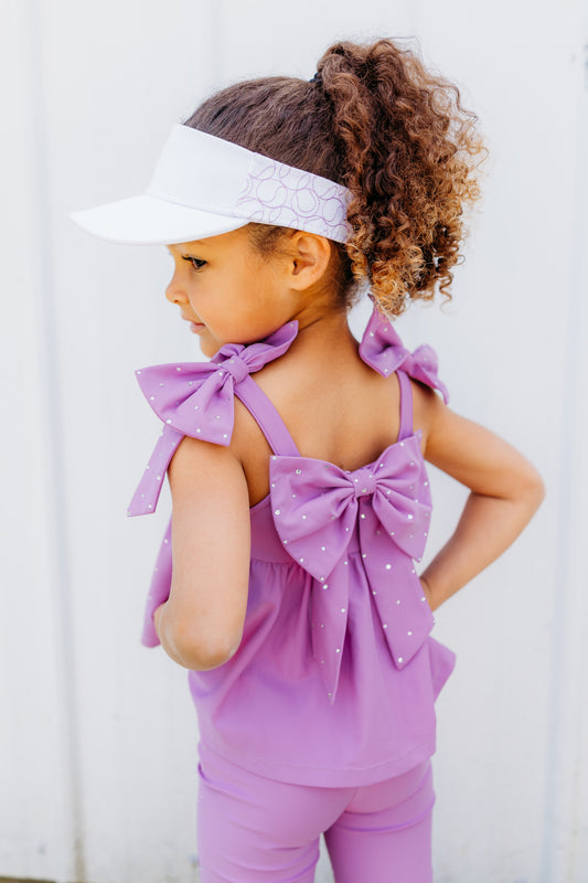 Lavender Bow Two-Piece Gem Stamped Athletic Set