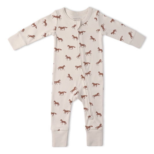 Organic 2-Way Zip Romper - Horses