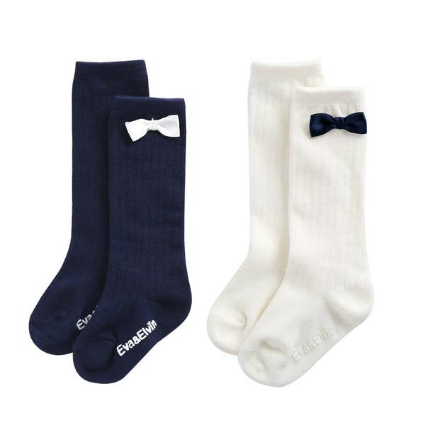 Ribbon Knee Socks - Navy