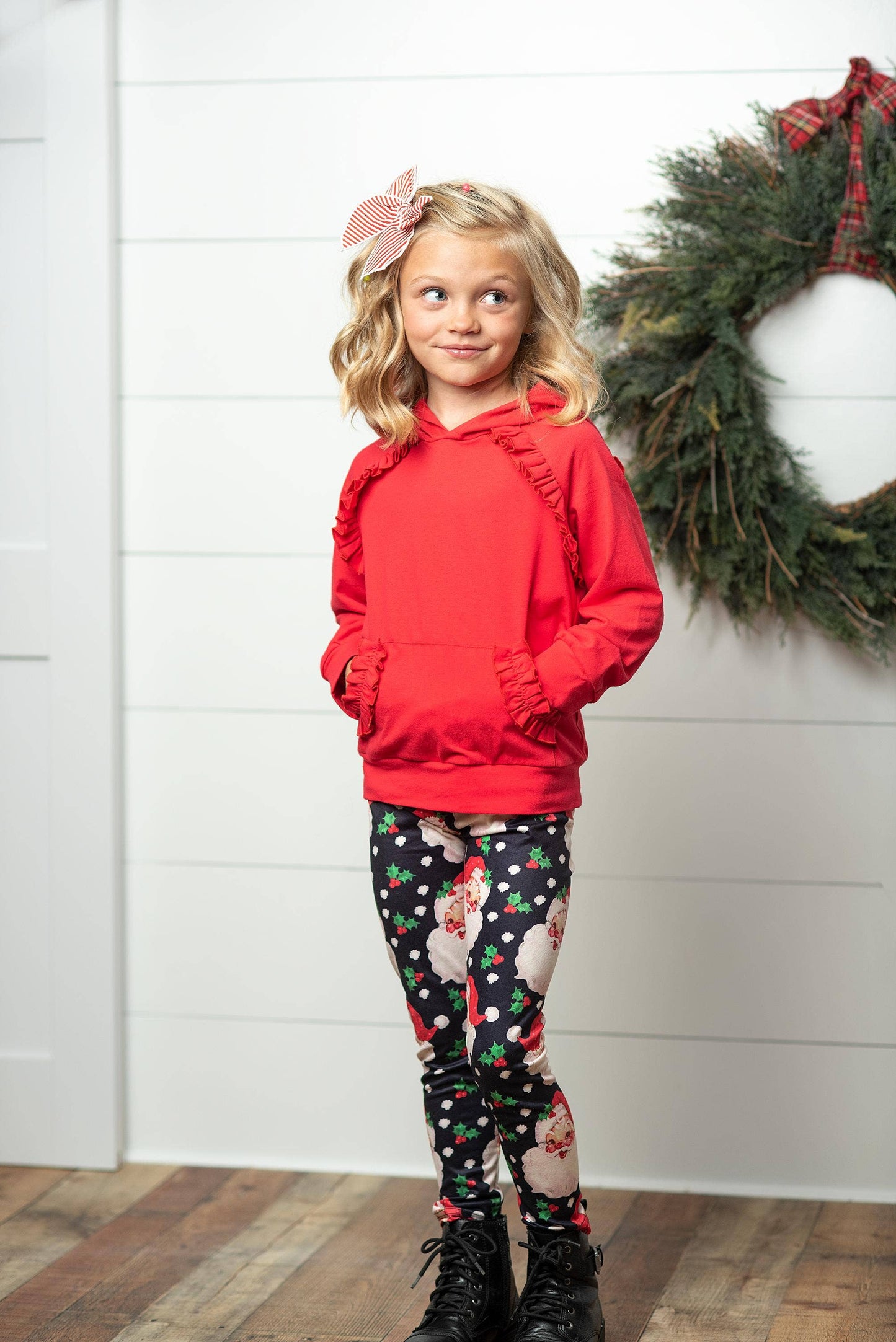 Santa Pocket Ruffle Hoodie & Leggings Set