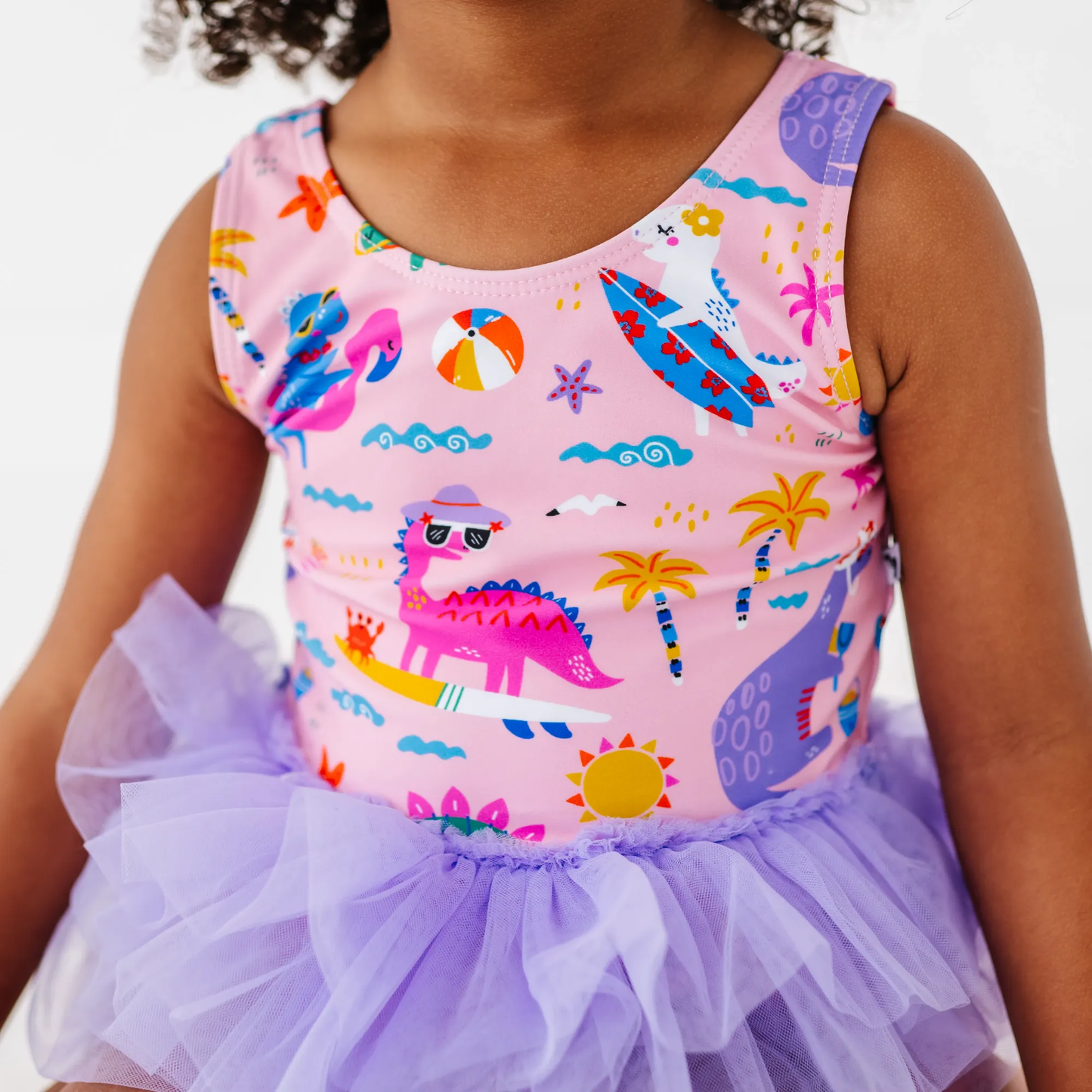 Pink Dino Girls Swimsuit With Tutu