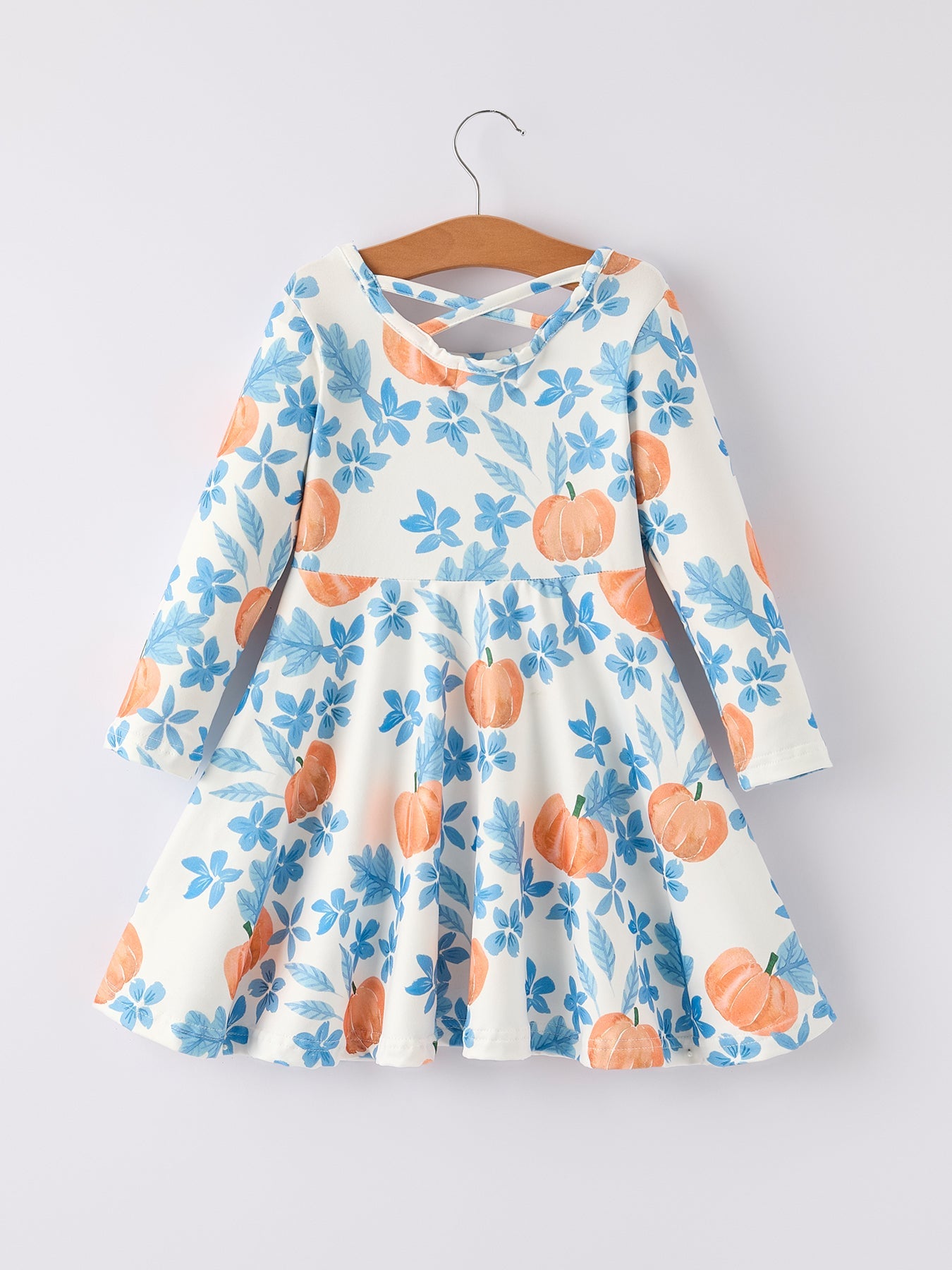 Halloween Pumpkin Floral Print Long Sleeve Dress