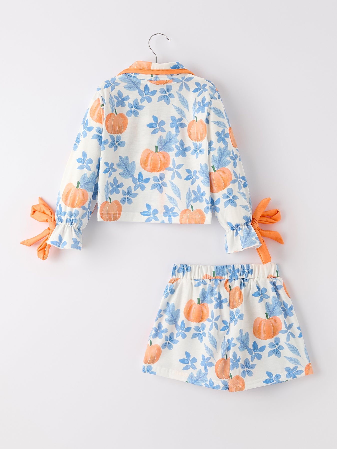 Thanksgiving Day Pumpkin Floral Print Girls Pajamas Set