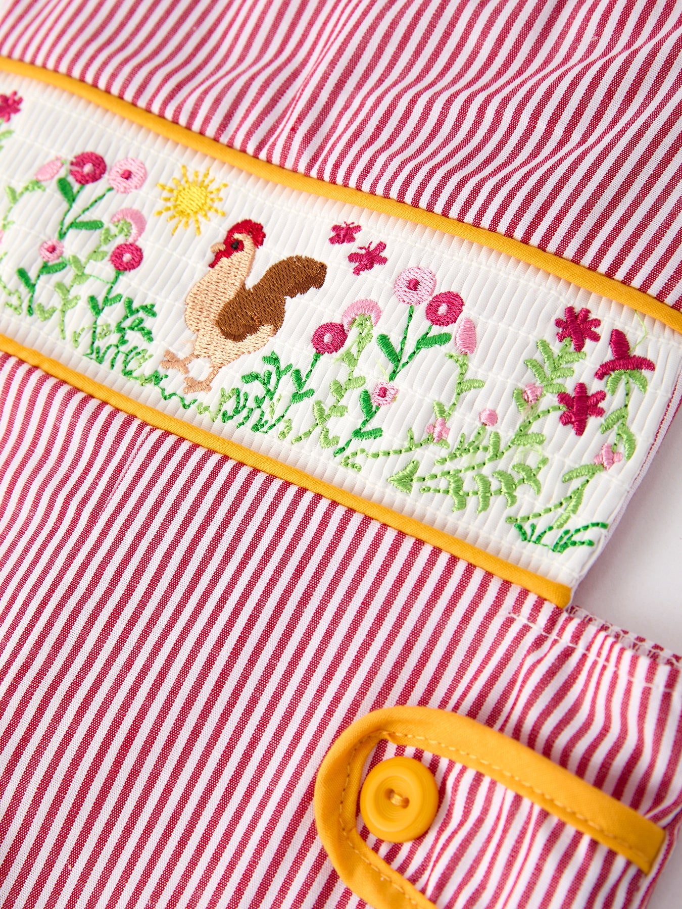 Autumn Rooster Smock Embroidered Boys Romper