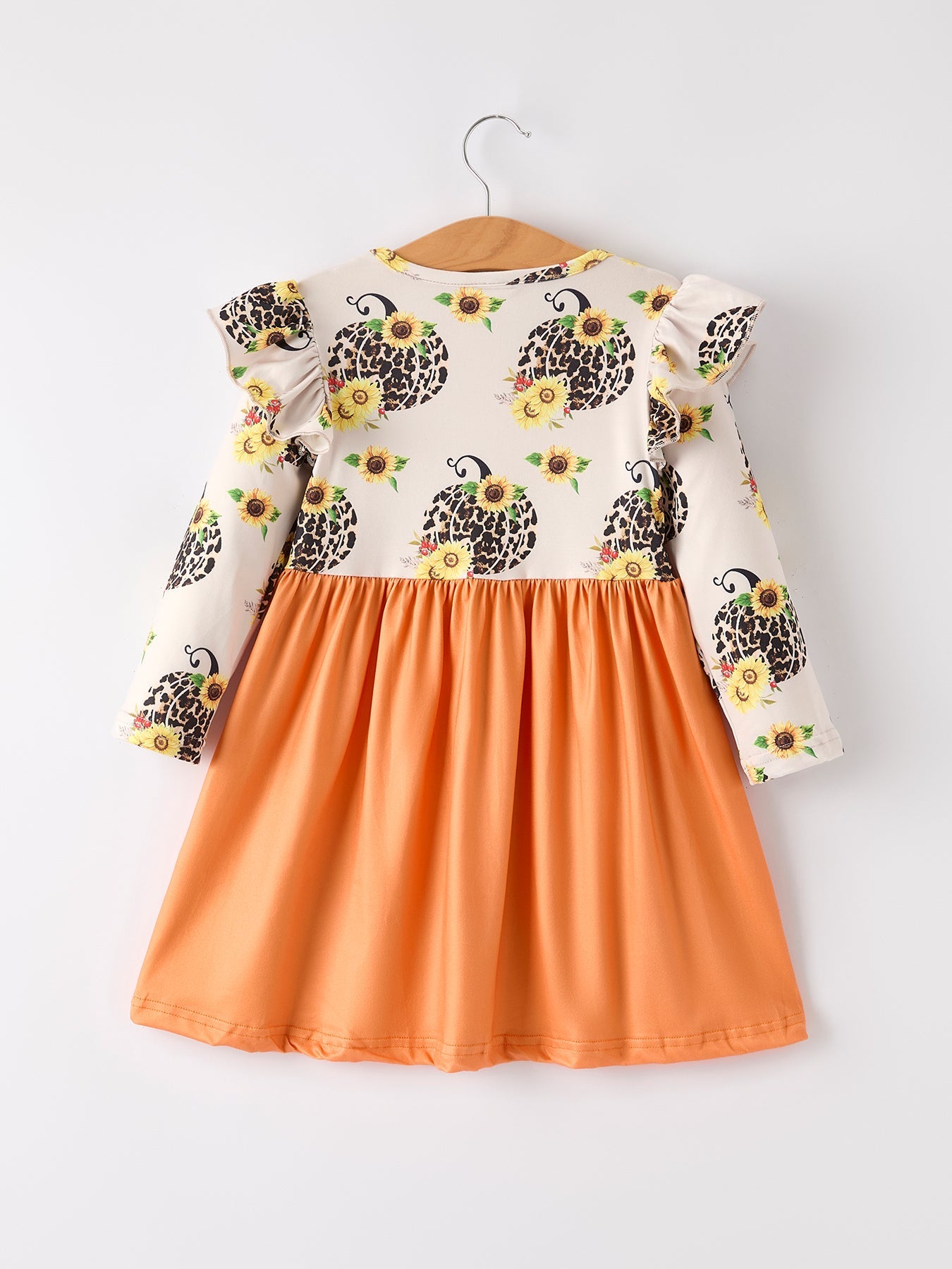 Thanksgiving Pumpkin Leopard Floral Print Girls Dress