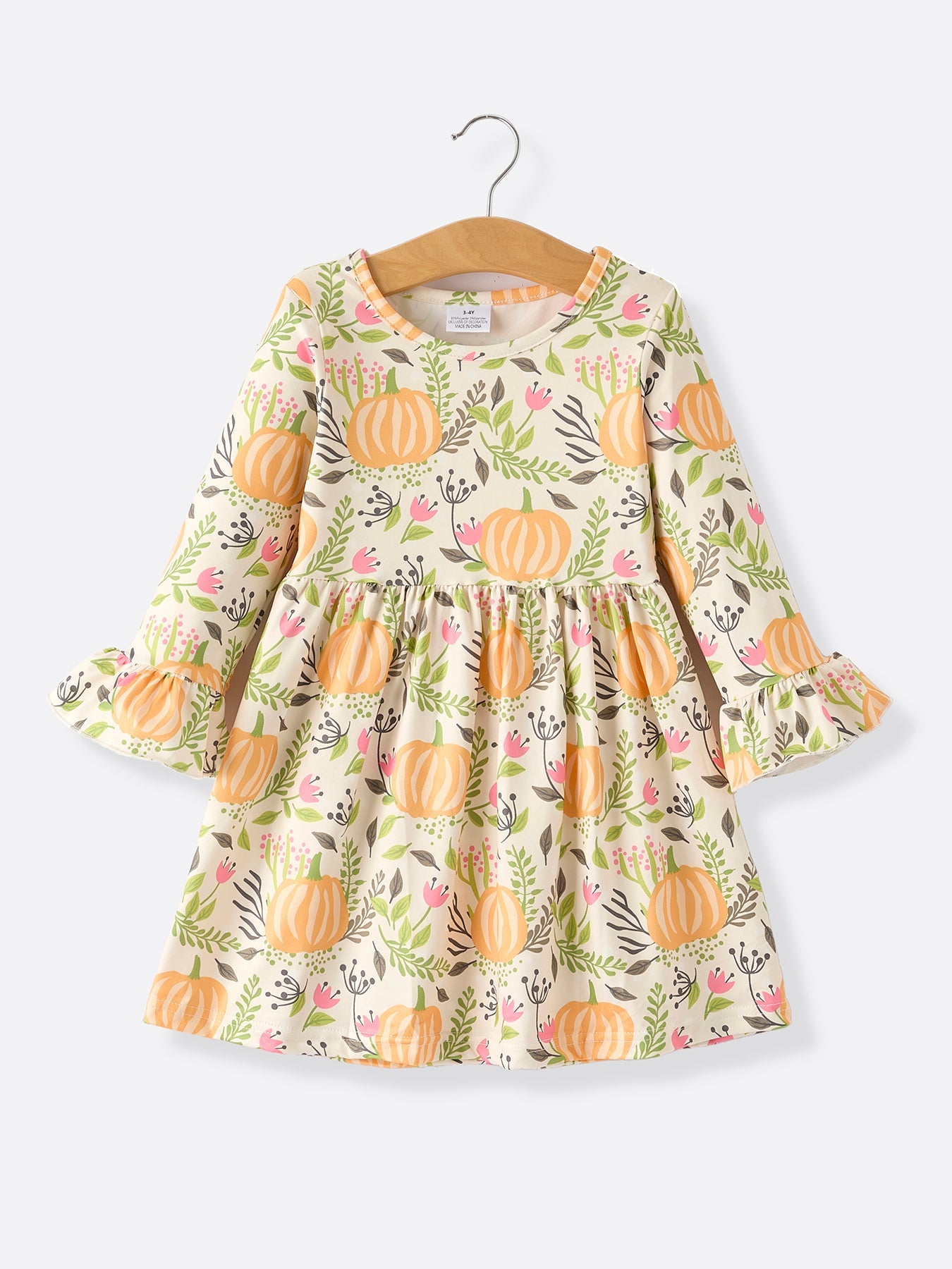 2 Piece Thanksgiving Pumpkin Plaid Print Girls Dress Set