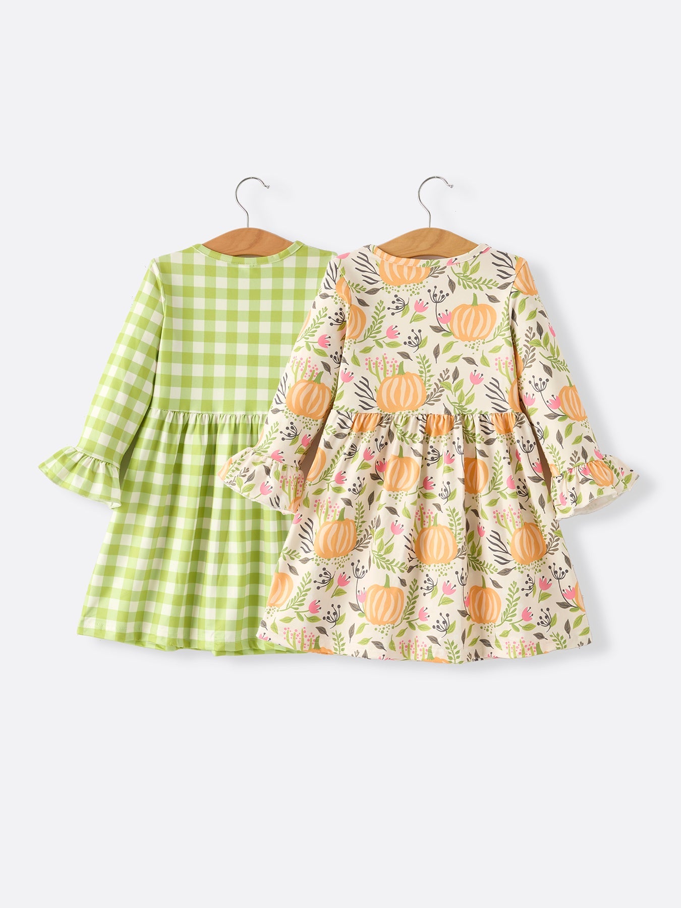 2 Piece Thanksgiving Pumpkin Plaid Print Girls Dress Set