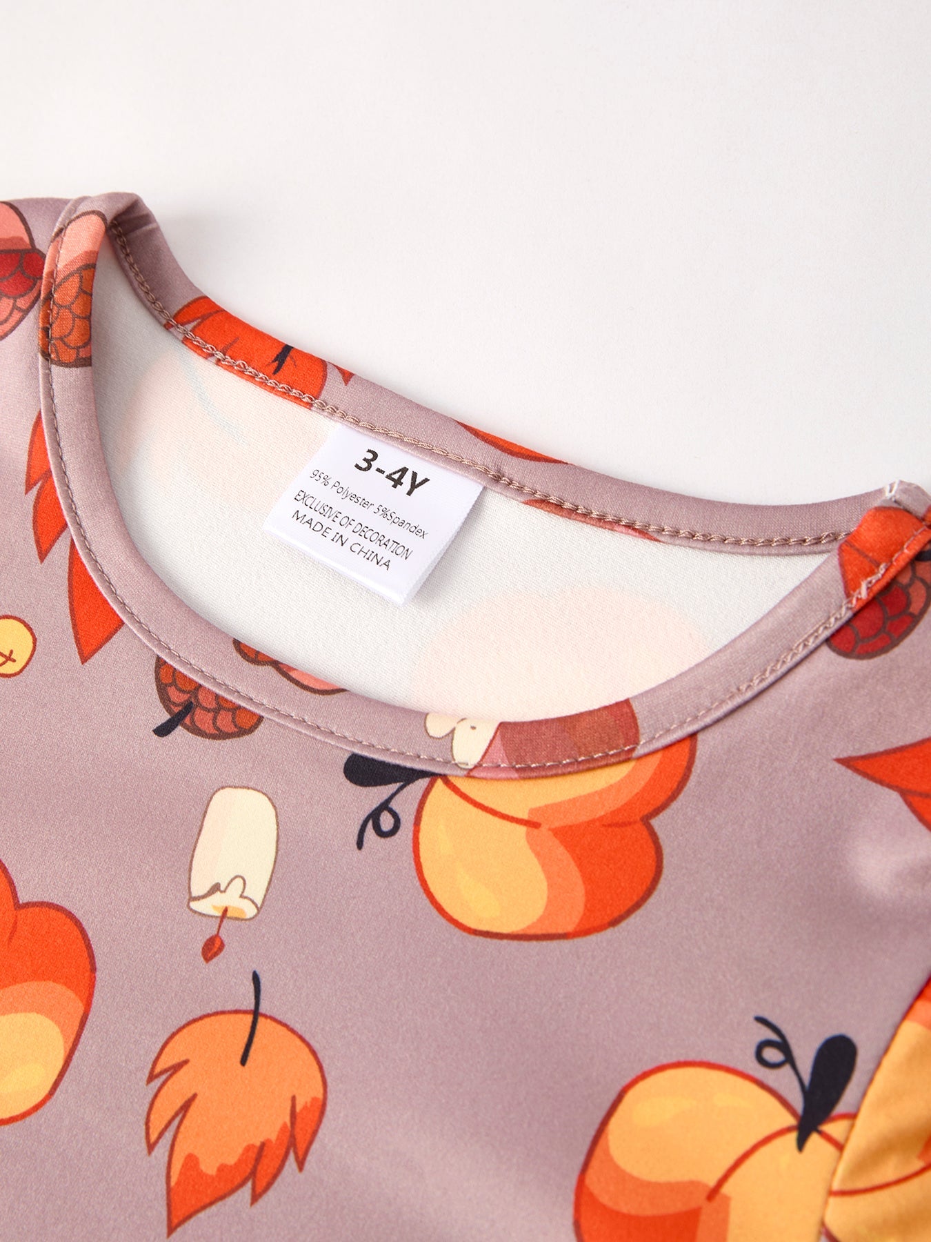 Thanksgiving Pumpkin Print Top + Suspender Dress Girls Set