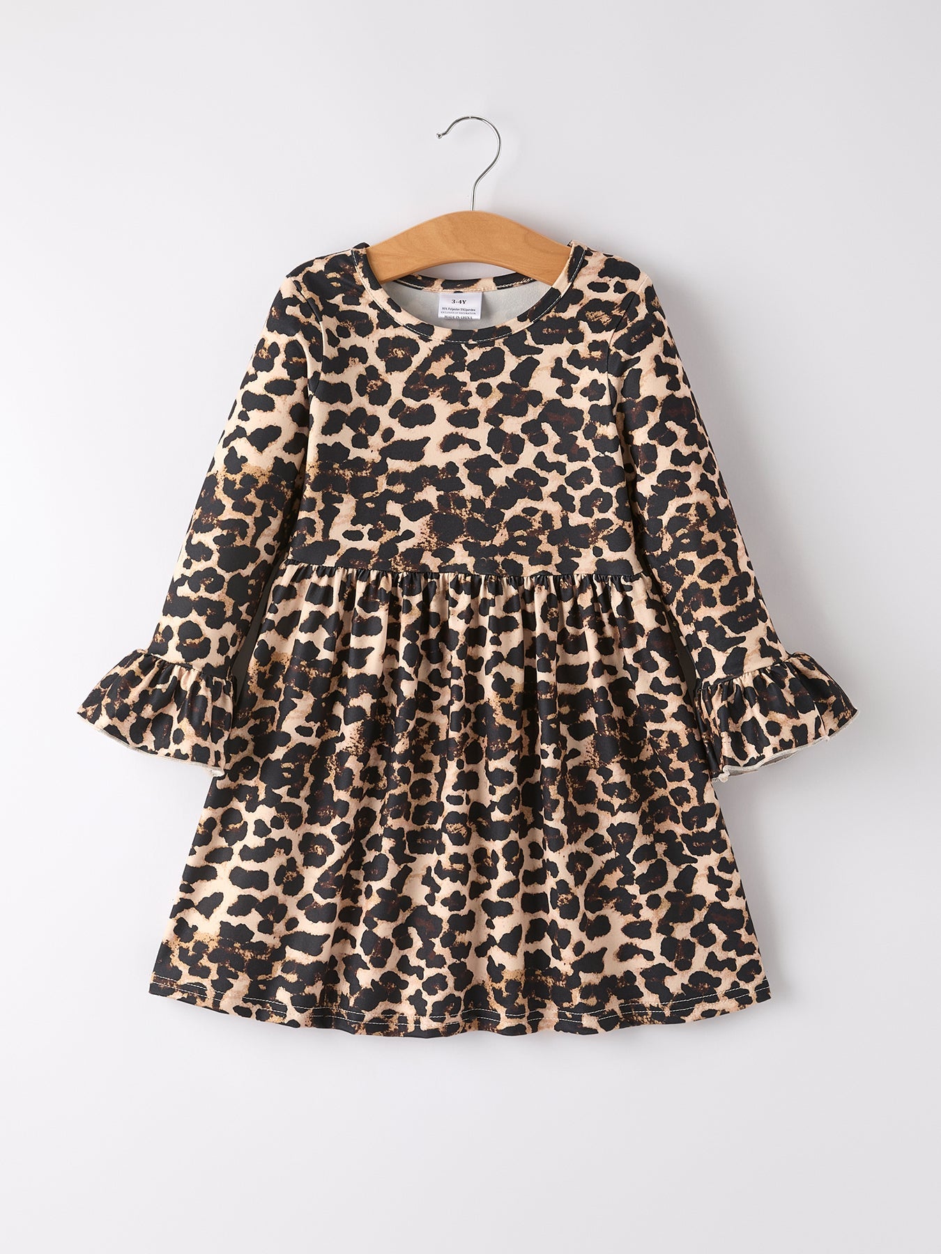Pumpkin Leopard Print Autumn Girls Ruffle Two-Piece Dress