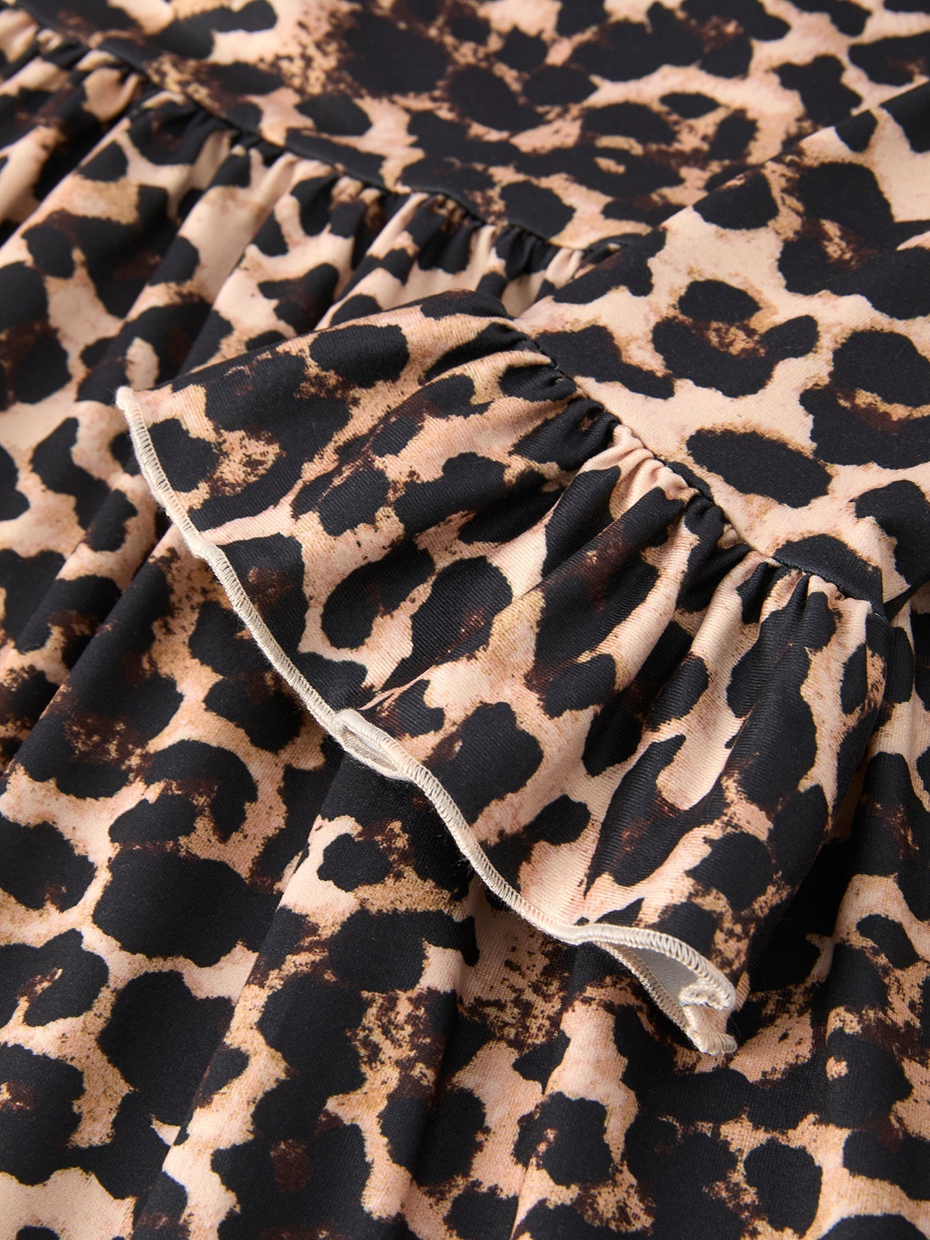 Pumpkin Leopard Print Autumn Girls Ruffle Two-Piece Dress