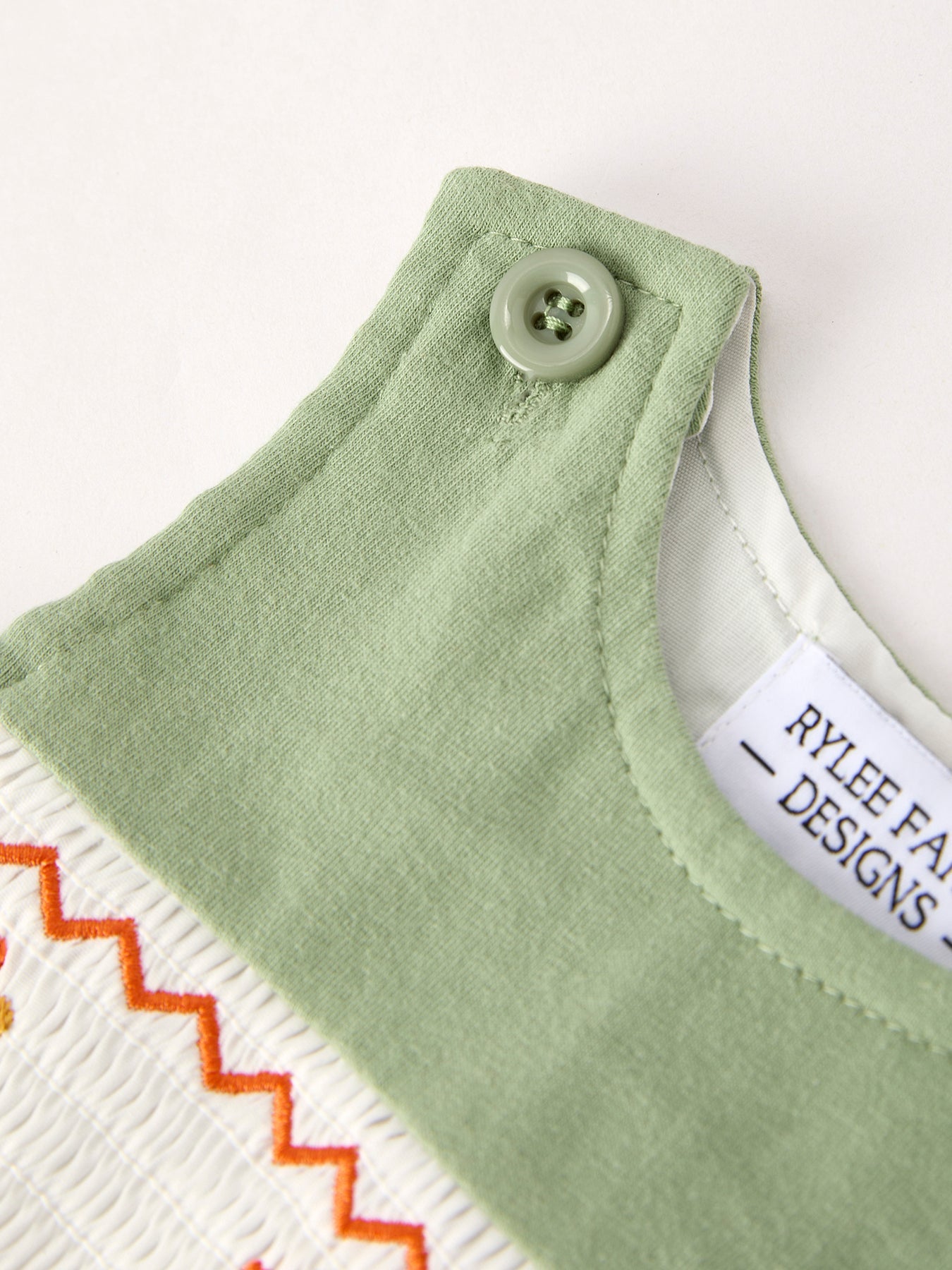 Fall Thanksgiving Smock Embroidered Green Boys Romper