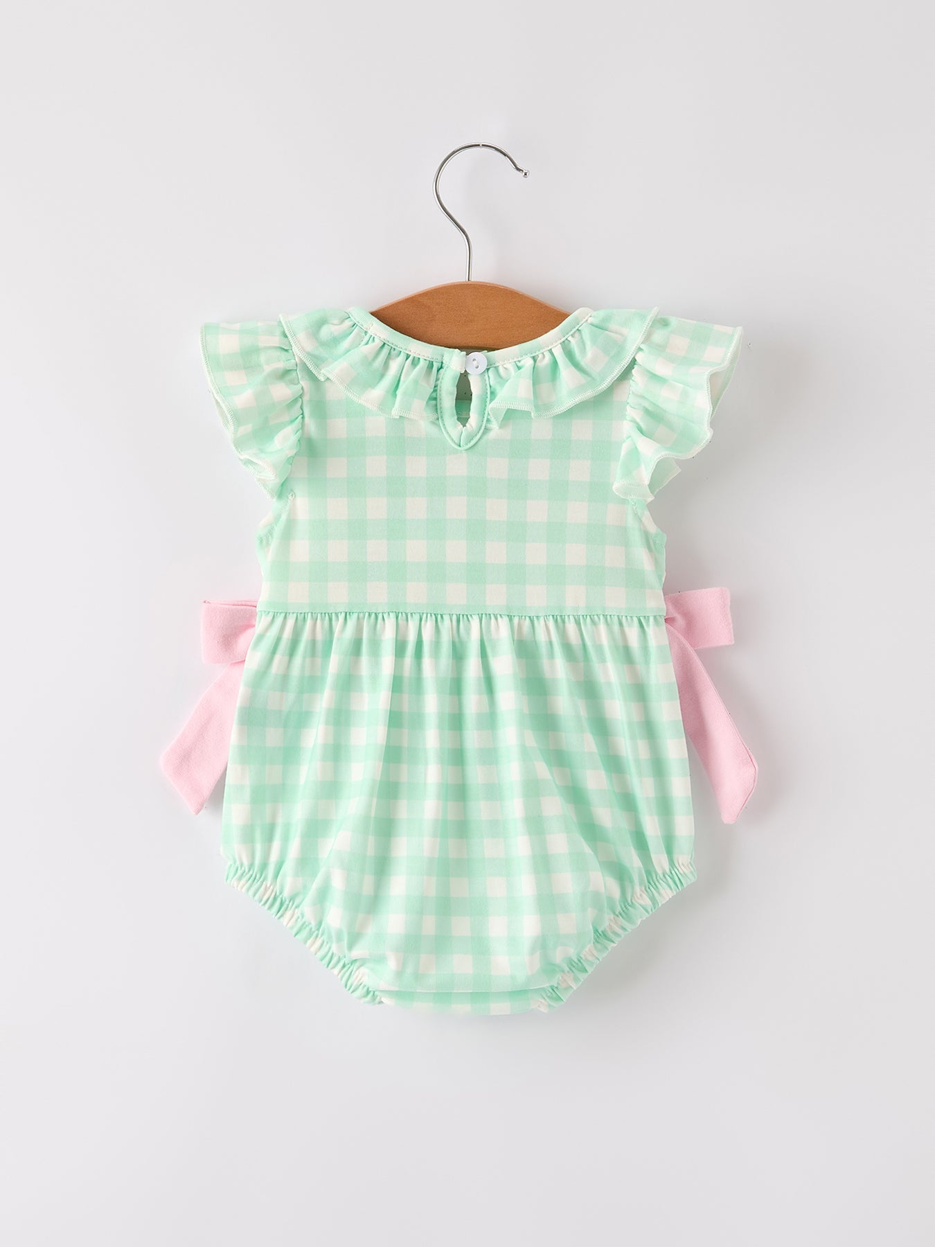Fall Thanksgiving Green Smock Embroidered Plaid Baby Girls Romper